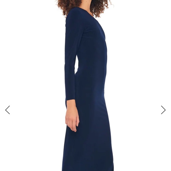 Norma Kamali Dress- Long Sleeve Drop Shoulder Side Slit Gown - True Navy-Large - Picture 9 of 14